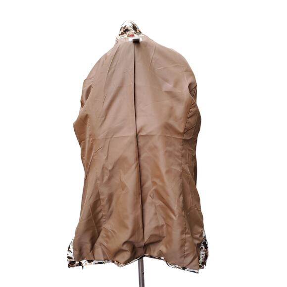 Chico's Sz 1 Brown Orange White Silk Jacket Geometric Hidden Closure Chicos M 8 - Picture 14 of 16